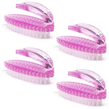 Nail Brush for Cleaning, Stiff Bristles Toes Fingernail Scrub Brushes with Handle for Mechanics and Gardeners, All-Purpose Cleaning Brush for Home, Kitchen - 4 Pack Pink