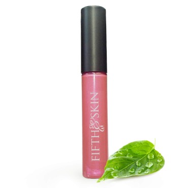Fifth & Skin Botanical Lip Gloss (PINK ROSE) Natural - 90% Organic - Gluten Free - Cruelty Free - Velvety Feel - Moisturizing Vitamin Rich - COLOR: Light Pink