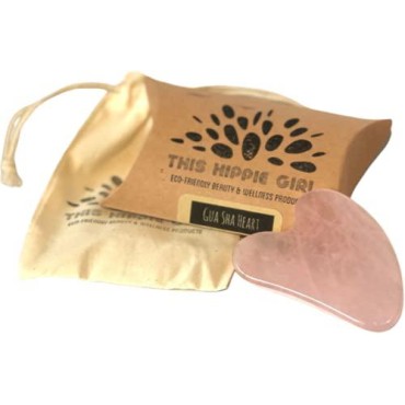 Boho Aromatic This Hippie Girl Rose Quartz Heart Facial Gua Sha, Jaw Sculpting Tool for use with Facial Oil, Facial Beauty Tool to Release Facial Tension and Massage