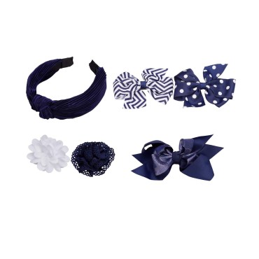 French Toast Girl's School Uniform Bow Clips and Headband, 4-pack, Navy