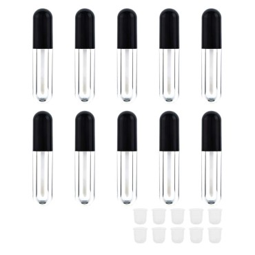 AJLTPA 10 Pieces Round Lip Gloss Tubes with Wand, 4.5ml Mini Lip Gloss Containers Empty, Lipgloss Wand Tubes with Rubber Stoppers for Women Cosmetics DIY (Black)