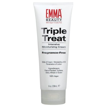 EMMA Beauty Triple Treat Intensive Moisturizing Cream for Hand & Body, Fragrance-Free Unscented Lotion, Hydrating Hypoallergenic Moisturizer for Dry, Sensitive Skin, 100% Vegan & Cruelty-Free, 8 Oz