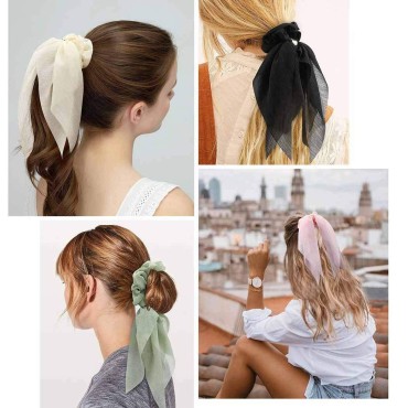 Outyua Bowknot Solid Hair Scrunchies Chiffon Hair ...