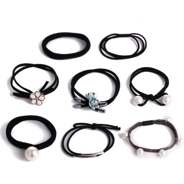 Outyua Black Elastic Hair Scrunchies Flower Pearl ...