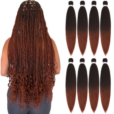 Ombre Braiding Hair 350# Copper Red 30 Inch 8 Packs Professional Synthetic Braid Hair Extensions Crochet Braids, Yaki Texture, Hot Water Setting (30 Inch,T1B/350)