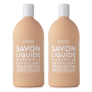 Compagnie de Provence Savon de Marseille Extra Pure Liquid Soap - Sparkling Citrus Exfoliating - Bulk 67.6 Fl Oz Plastic Bottle Refill