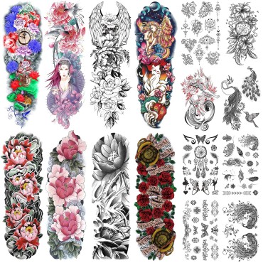 Aresvns Temporary Tattoo for Women Teen Girls and kids,8 Sheets (L19“xW7”) Sleeve tattoo Flowers,Waterproof Realistic Fake Tattoos Long-Lasting Christmas Gift