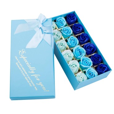 Rotumaty 18 PCS Floral Scented Bath Soap Rose Flower Petals, Plant Essential Oil Rose Soap Set, Best Gifts for Her Women Girls Mom Lover Birthday Valentine Christmas (Blue)