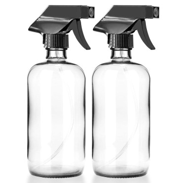 Chef's Star Glass Spray Bottles for Cleaning Solutions, Plants, and Hair, Empty Refillable Misting Spritzer with 3 Adjustable Spray Settings, 16 Oz, Pack of 2, Clear