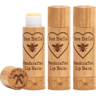 Bee Bella Lip Balm Stocking Stuffers, Candy Cane Scent, Moisturizing Lip Care Christmas Gifts, 100% Natural, Original Beeswax with Vitamin E, Handmade in USA (3 Pack)