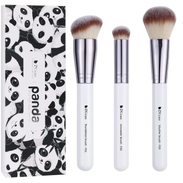 DUcare Makeup Brushes 3Pcs Foundation Contour Brush& Concealer Brush& Blusher Brush Face Kabuki Blush Bronzer Travel Buffing Stippling Contour Liquid Blending Makeup brush set White