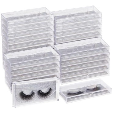 30-Pack Transparent Empty Eyelash Boxes for False Eyelashes, Lash Cases Empty Bulk Wholesale with Glitter Paper Card for Makeup Artists, Women (4.4 x 2 Inches, 0.55