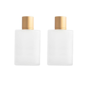 ConStore 2pcs 100ml Frosted Glass Perfume Bottle with Aluminum Lid Empty Spray Bottles Refillable Fine Mist Atomizer Cosmetic Container for Travel (Gold)