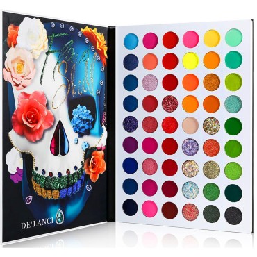 DE'LANCI Big Colorful Eyeshadow Palette Professional 54 Color Board Eye Shadow Bright Neon Glitter Matte Shimmer Makeup Pallet Highly Pigmented Powder EyeShadow for Women Girl Halloween Christmas Gift
