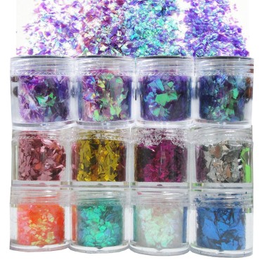 12 Colors Iridescent Chunky Glitter Flakes Kit Irr...