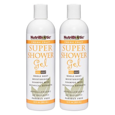 NutriBiotic - Fresh Fruit Super Shower Gel, 12 Oz Twin Pack | Whole Body Moisturizing Shampoo with GSE & Botanical Extracts | pH Balanced & Free of Gluten, Parabens, Sulfates, Dyes & Colorings