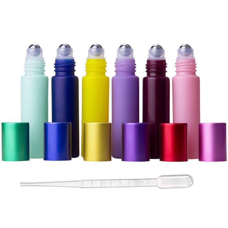 6Pcs 10ml(1/3oz) Travel Portable Leakproof Glass Roll-on Bottles with Steel Roller Balls Essential Oil Massage Roller Bottles Tube Sample Vial Container for Perfume Aromatherapy Oils, 1pc 2 ml Dropper