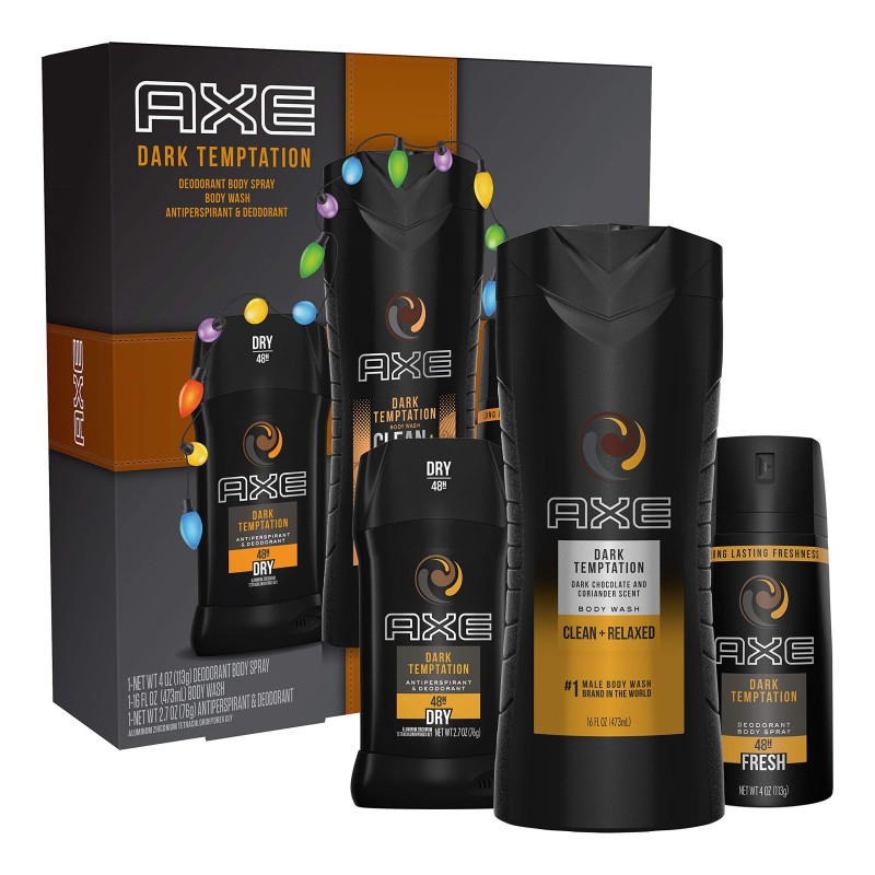 AXE Dark Temptation Holiday Gift Set With Body Spray, Antiperspirant & Deodorant Stick and Body Wash for Grooming 3 count