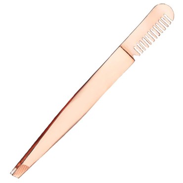 Amaok Eyebrow Tweezer with Comb - Tweezer Slant Tip, Professional Stainless Steel Slant Tip Tweezer - The Best Gold Precision Eyebrow Tweezers