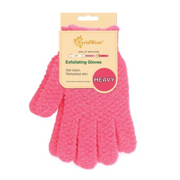 Evridwear Exfoliating Gloves for Shower, 100% Nylon Thick Soft Medium Heavy Bathing Gloves Dead Skin Remover Body Scrubber Smooth Skin with Hang Loop, 1 Pair Heavy Hot Pink