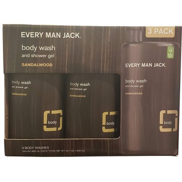 Every Man Jack Sandal Wood Body Wash & Shower Gel (3 X 16.9 Fl Oz)Total Net Wt (50.7 Fl Oz),, ()