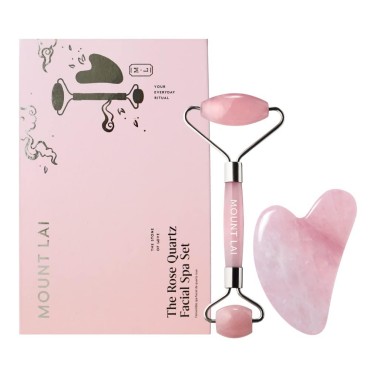 Mount Lai - The Rose Quartz Facial Spa Set | Rose Quartz Face Roller and Gua Sha Set | Gua Sha Tools to Relieve Muscle Tension and Reduce Puffiness | Anti aging skin care sets for women