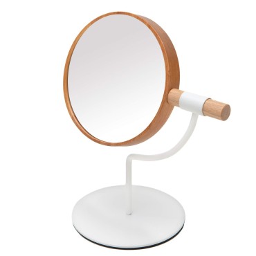 YEAKE Desk Table Mirror with Mental Stand, 3X Magnification Small Wooden Desktop Mirror,360° Rotation Countertop Mirror for Makeup(White)