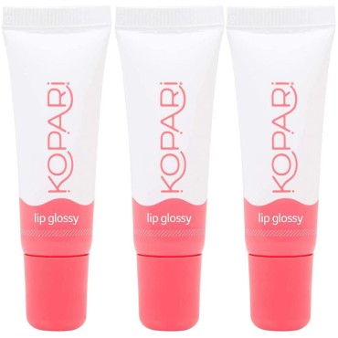 Kopari Coconut Lip Glossy | Clear 3 Pack | Vegan Hydrating Moisturizing Lip Oil Vitamin E Shea Butter Long Wear High Shine Non Sticky | Natural Clean Plant Based Non Toxic Balm Paraben Free Organic