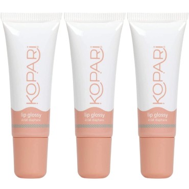 Kopari Coconut Lip Glossy Birthday Suit - Hydrating and Moisturizing Coconut Oil, Vitamin E and Shea Butter Lip Gloss With 100% Organic Coconut Oil, Non GMO, Vegan Sulfate Free (3 Pack)
