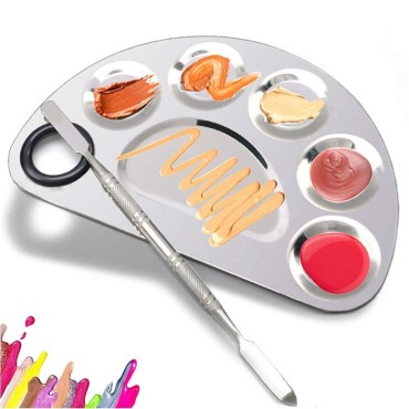 BOMJJOR Makeup Palette Stainless Steel Cosmetic Palette 6-well with Spatula Tool for Nail Art Eye Shadow Mixing Foundation Painting Artist Mini Mixing Metal Palette Silver 4.9x3.3inch