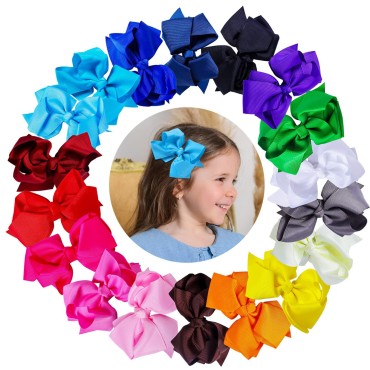 Zifeng Hair Bows for Toddler Girls Hand Made Bow Alligator Clips Grosgrain Ribbon Hair Barrettes for Girls 4.5 Inch 18 PCS