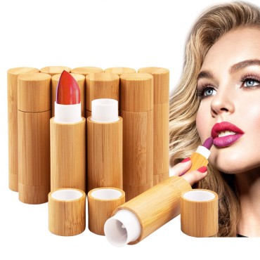 12Pcs Bamboo Empty Lipstick Tubes, AUHOKY 5.5g Refillable DIY Lip Balm Tube Containers with Clear PP Plastic Inner, Cosmetic Lipstick Lip Gloss Deodorant Case Holder For Women Girls Makeup