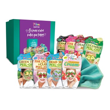 7th Heaven 'Beauty Box of Treats' Gift Set - 8 Face Masks, Inspirational Box and Cleansing Cloth