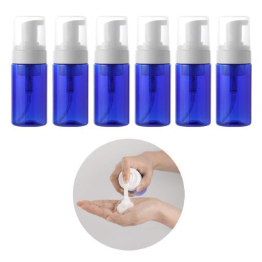 LONGWAY Plastic Travel Foaming Soap Dispenser | Empty Foaming Liquid Soap Pump Bottles - for Refillable Castile Soap Dispenser - BPA Free (3.4oz/100ml-6pack, Blue)