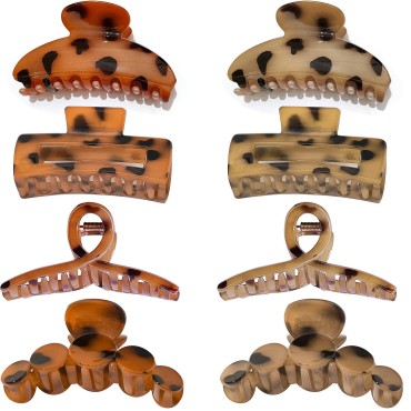 8 Pcs Large Hair Claw Clips for Women Girls Big Nonslip Jaw Clip Banana Tortoise Shell Barrettes Celluloid French Leopard Print Strong Hold hair jaw clips Thick Thin Hair Jumbo Hair Clip