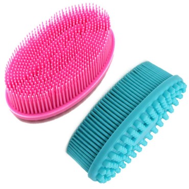 Silicone Body Scrubber 2 Pack, ABOLINE Exfoliating Silicone Shower Loofah Body Bath Brush,Easy to Clean,Long Lasting,Face and Body Clean Massage,Skin Exfoliation(Green&Pink)