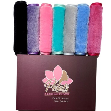 Y2 Petals Make-up Remover Cloths, Just add Water, Reusable Make Up Remover Towels, Ultra Soft Microfiber Makeup Eraser Cloths 7 Day Set, 6x6 inch Multi-Color Pack of 7