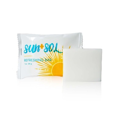 Sun + Sol Bulk Refreshing Soap Bar With Warm Coconut & Vanilla Fragrances, Sachet Wrapped Travel Size Toiletries, Mini Hotel Amenities, 1 oz, 100 Count