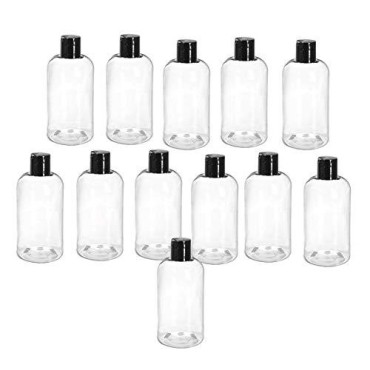 Natural Farms 12 Pack - 8 oz - Clear Boston Plastic Bottles - Black Flip Top - for Essential Oils, Perfumes, Cleaning Products