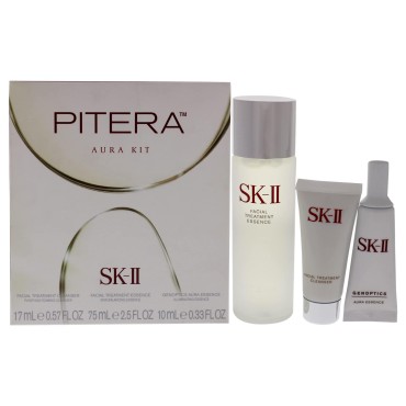 SK-II Pitera Aura Kit Unisex 2.5oz Facial Treatment Essence, 0.5oz Facial Treatment Cleanser, 0.33oz Genoptics Aura Essence 3 Pc
