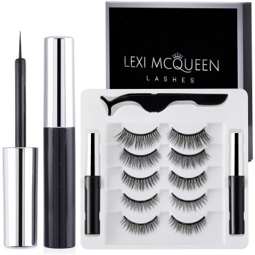 Magnetic Eyelashes with Eyeliner, Reusable Magnetic Lashes, Magnetic Eyelash Extension Kit for Natural Look - Pestañas Postizas Magneticas - Includes Tweezers for Easy Application (5 Pairs)