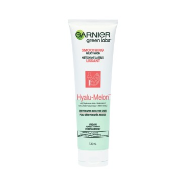 Garnier SkinActive Green Labs Hyalu-Melon Smoothing Milky Washable Cleanser with Hyaluronic Acid + Watermelon for Dehydrated Skin, Fine Lines, (Packaging May Vary), 4.4 FL Oz