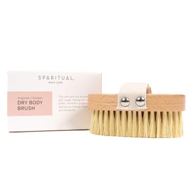 SPARITUAL Dry Brush for Cellulite and Lymphatic Health | Ergonomic Dry Brushing Body Brush Made with Sisal Hemp Bristles, FSC Certified Beechwood, and a Soft Cotton Strap