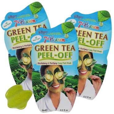 7th Heaven Green Tea Peel-Off Face Mask, with Green Tea Extract, 3-Pack of 0.3 Fl Oz each, 3 Sachets