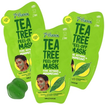 7th Heaven Tea Tree Easy Peel-Off Face Mask, Parabens Free, Green, 3-Pack of 0.3 Fl Oz each, 3 Sachets