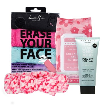 Danielle Enterprises Erase Your Face Super Gift Set, 4 Piece Set, Micellar Water Wipes, 1 count