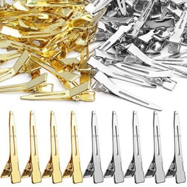 Jdesun 100pcs 1.77 Inches Single Prong Curl Clips Section Clips Metal Alligator Hair Clips Hairpins for Hair Extensions, 2 Colors