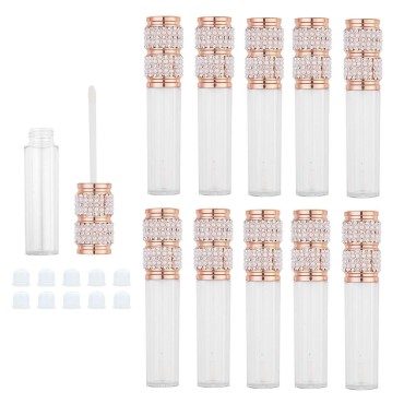 AJLTPA 10 Pack Pearl Diamond Lip Gloss Wand Tubes, 5ml Empty Lip Gloss Containers, Lipgloss Lip Balm Bottles with Rubber Stoppers for Lip Gloss Balm Cosmetic Business (Pearl Diamond)