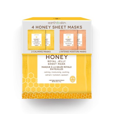 Earth To Skin Honey Sheet Masks: 2 Calming Masks and 2 Intense Moisture Masks (4 total masks)