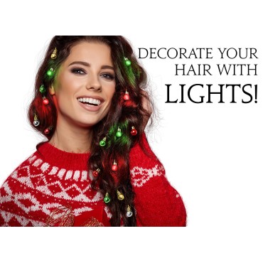Beardaments Light Up Hair Lights - The Original Ornaments From, 16pc Colorful Christmas Hair Baubles for Holiday Cosplay Women Party Costume